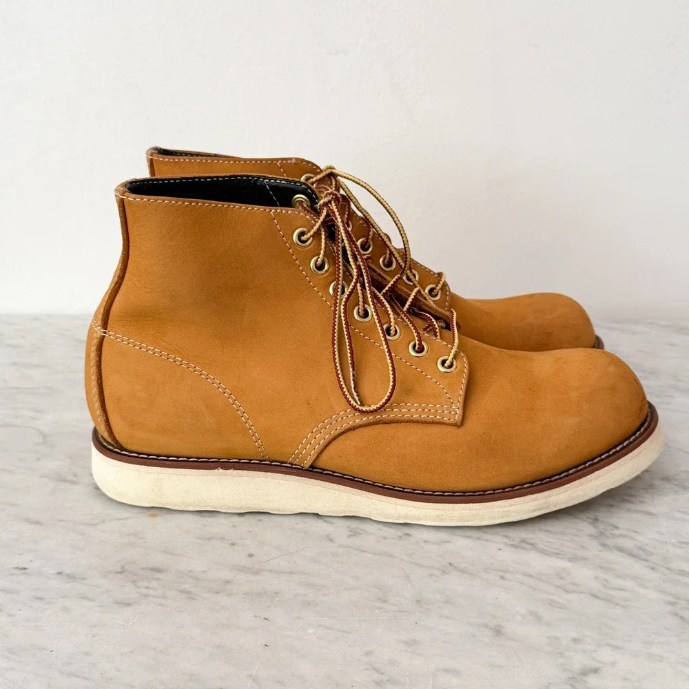 Hawkins Work Boots Tan Nubuck Leather Wedge Sole Lace Up Round Toe Tan Mens 10.5